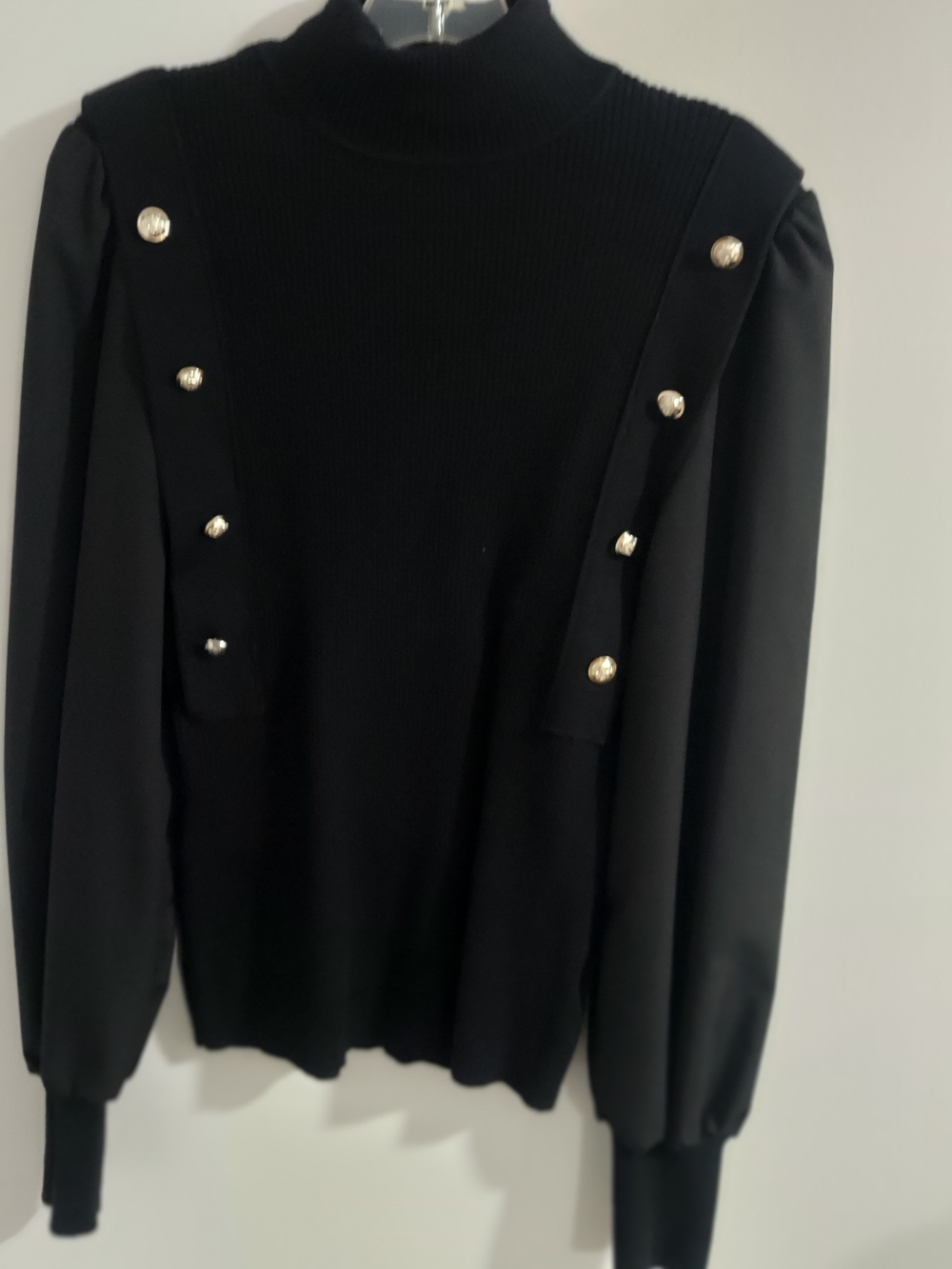 SHEIN Black Mock Neck Sweater with Gold Buttons
